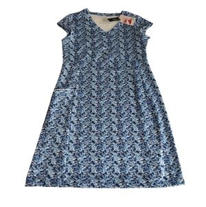NWT LL Bean Medium Cobalt Sea Water Color Print Fitness Dress
